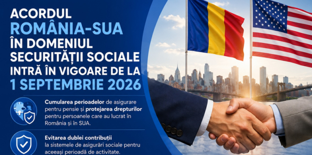 1 septembrie 2026, data intrării în vigoare a Acordului în domeniul securității sociale dintre România și Statele Unite ale Americii