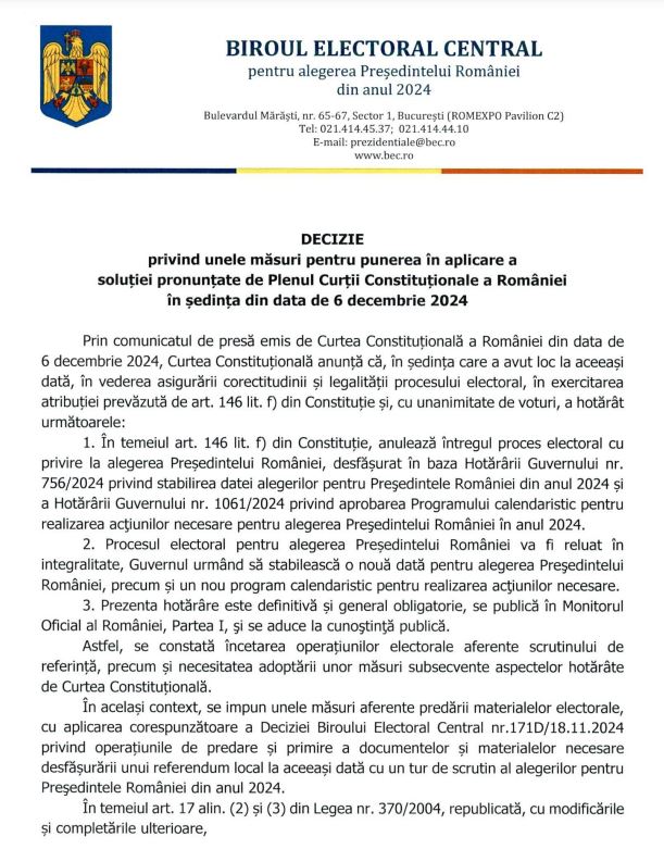 Biroului Electoral Central încetează de îndată operațiunile de votare și cele de pregătire a votării la secțiile de votare din străinătate-1