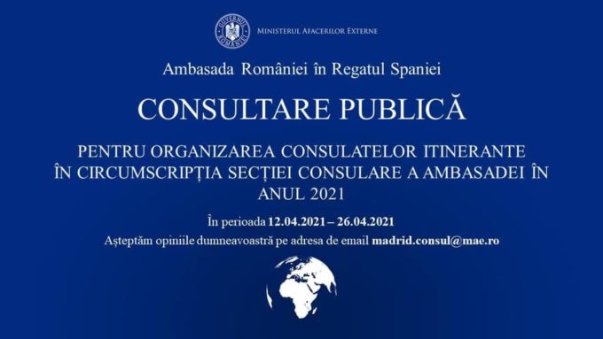 Consultare publică pentru organizarea consulatelor itinerante în circumscripția Secției consulare a ambasadei
