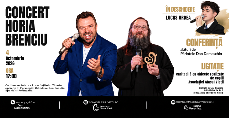 Madrid Concert caritabil cu Horia Brenciu și conferință cu Părintele Dan Damaschin-banner online