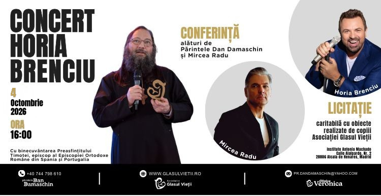 Madrid Concert caritabil cu Horia Brenciu și conferință cu Părintele Dan Damaschin și Mircea Radu