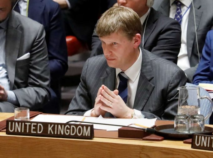 Britain’s Deputy U.N. Ambassador Jonathan Allen listens to a speaker during an urgent meeting called by Great Britain to the United Nations Security Council to brief members on former spy poisoning at U.N. headquarters in New York