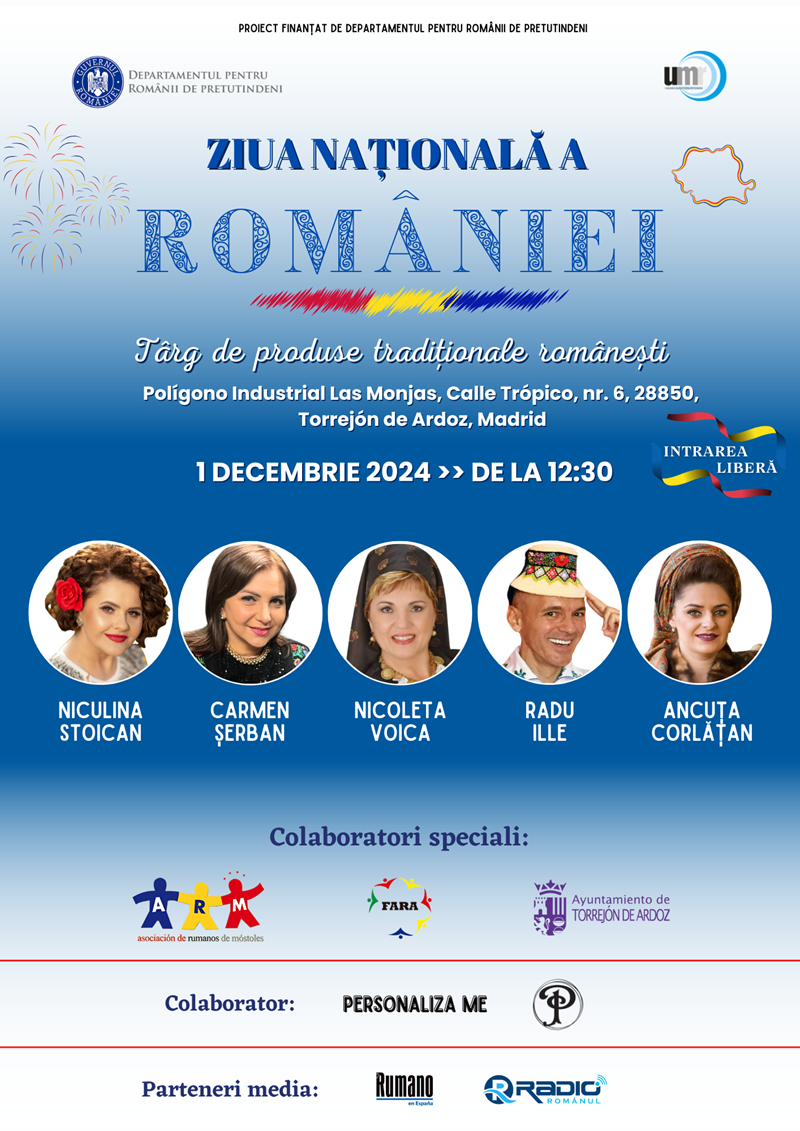 Pe 1 decembrie, românii din Spania vor sărbători la Festivalul de Ziua Națională a României, în Madrid-afis