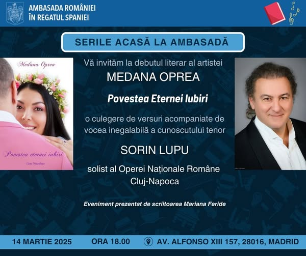 Scriitoarea Mariana Feride va prezenta primul volum de poezii al artistei Medana Oprea, în cadrul Serilor Acasă la Ambasadă