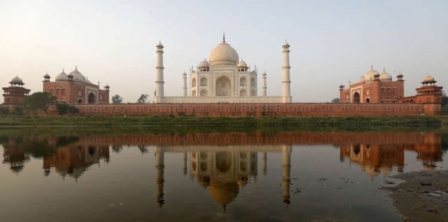 The historic Taj Mahal is pictured from across the Yamuna river in Agra