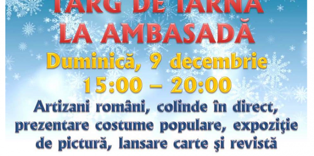 Târg de Iarnă şi evenimente culturale la Ambasadă României la Madrid pe 9 decembrie